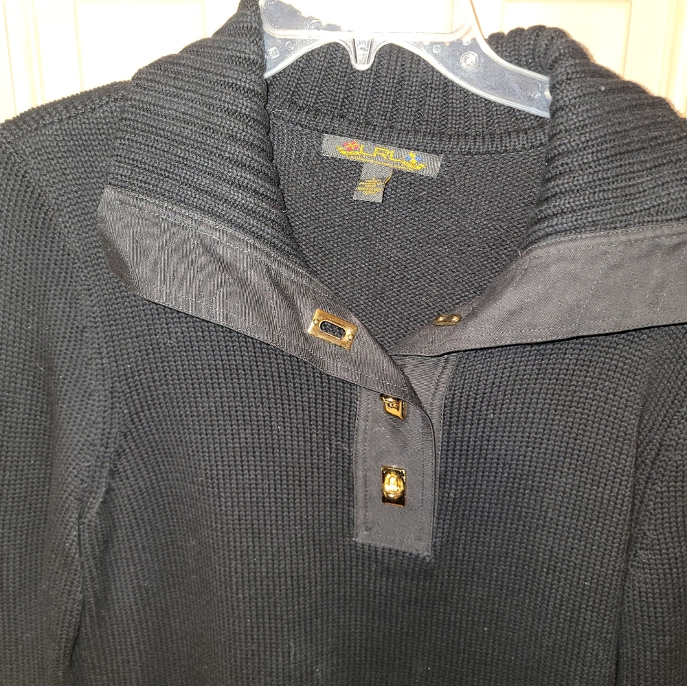 Misses sz L LRL Lauren Ralph Lauren black Sweater with Gold Latches Black label - Picture 6 of 8